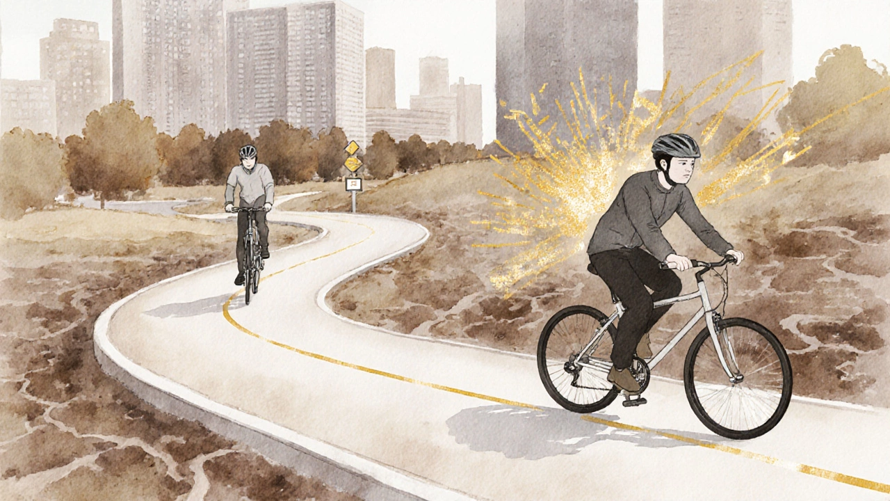 A cyclist navigating a complex path symbolizing personal growth beyond basic training.