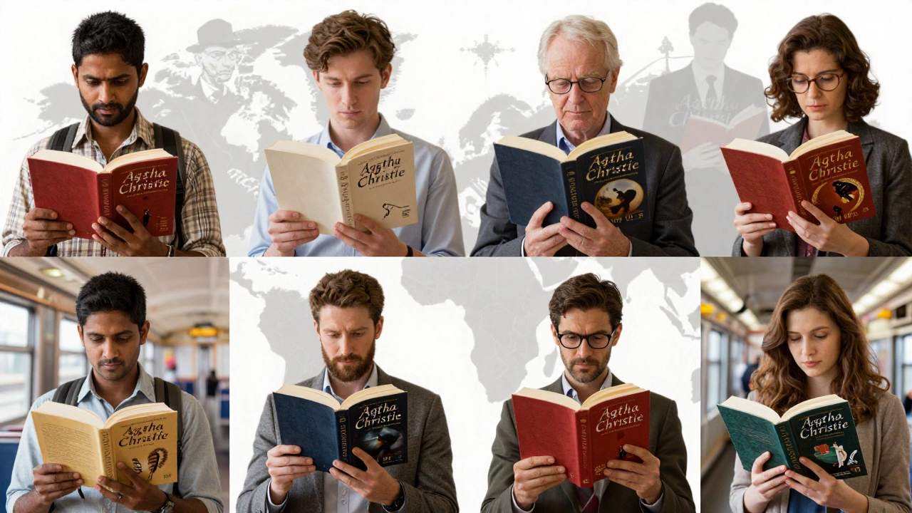 Readers from around the world engrossed in Agatha Christie novels in their native languages.