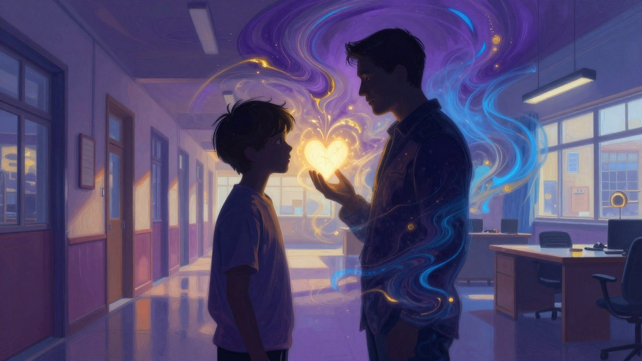 Conceptual art showing a teenager and an adult overlapping to represent universal growth.