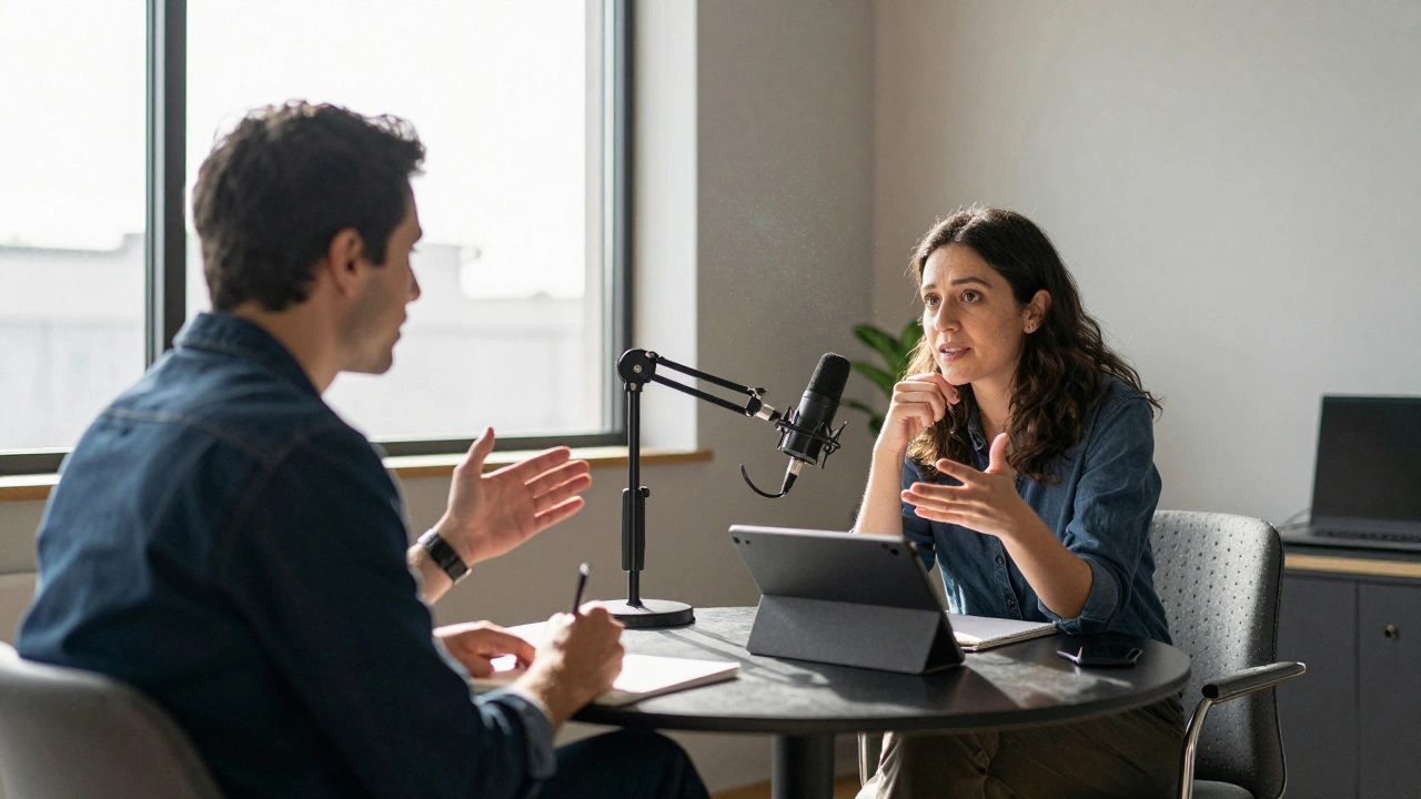 Ghostwriter interviewing a client in a bright, professional setting