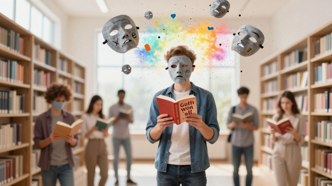 Man breaking free from stereotypes while reading in a library