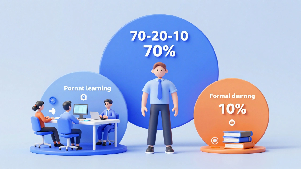 3D illustration of 70-20-10 learning model concept