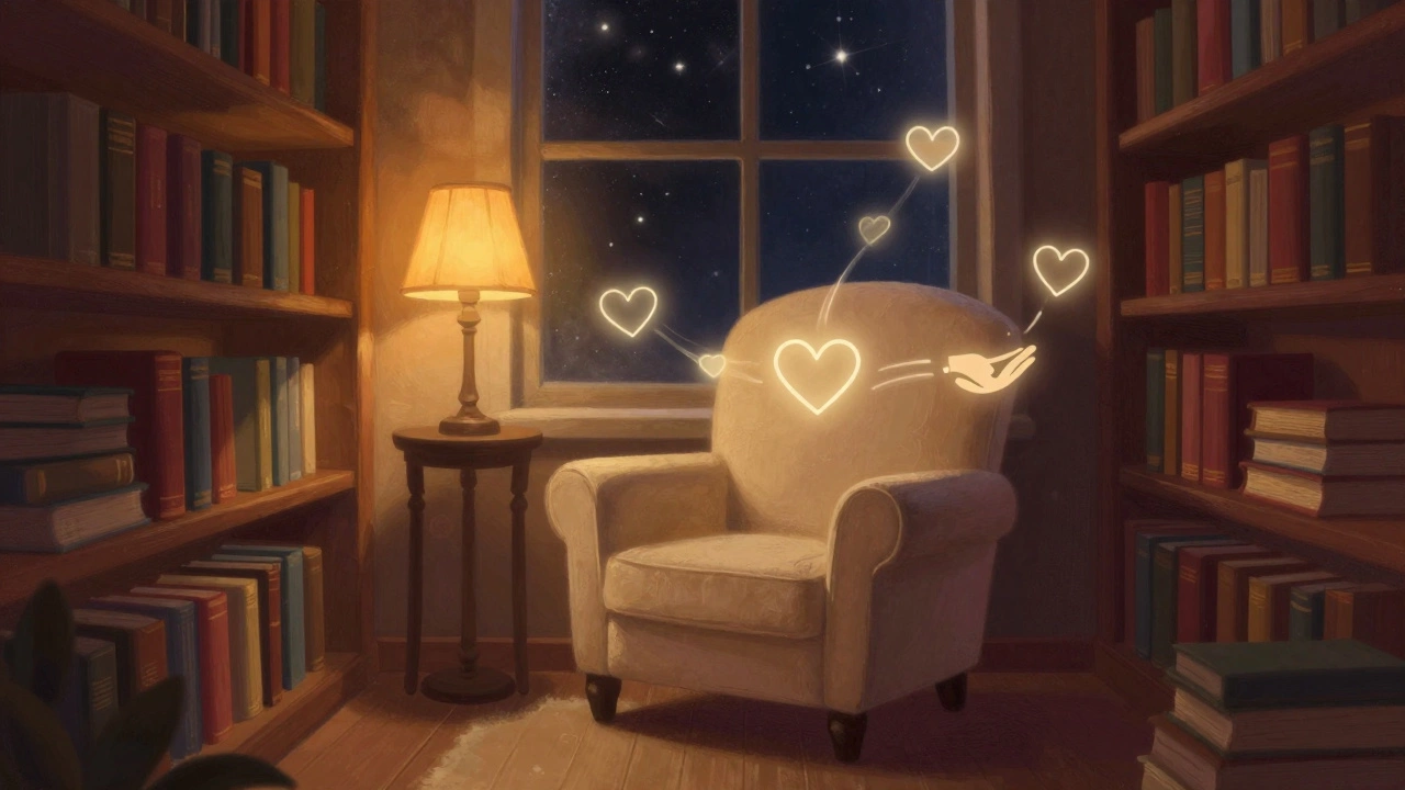 Cozy armchair in library with magical, safe atmosphere