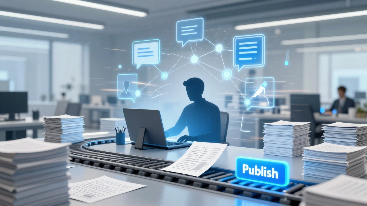 Illustration of collaborative book writing process with digital elements